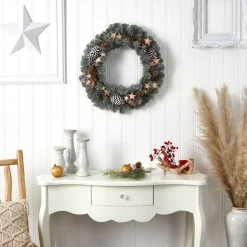 Winter Frosted Stars And Pinecones Artificial Christmas Wreath, 24-Inch, Unlit
