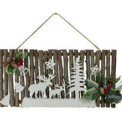 15.75" Wooden And Glitter Frosted Reindeer Christmas Wall Decor