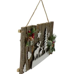 15.75" Wooden And Glitter Frosted Reindeer Christmas Wall Decor