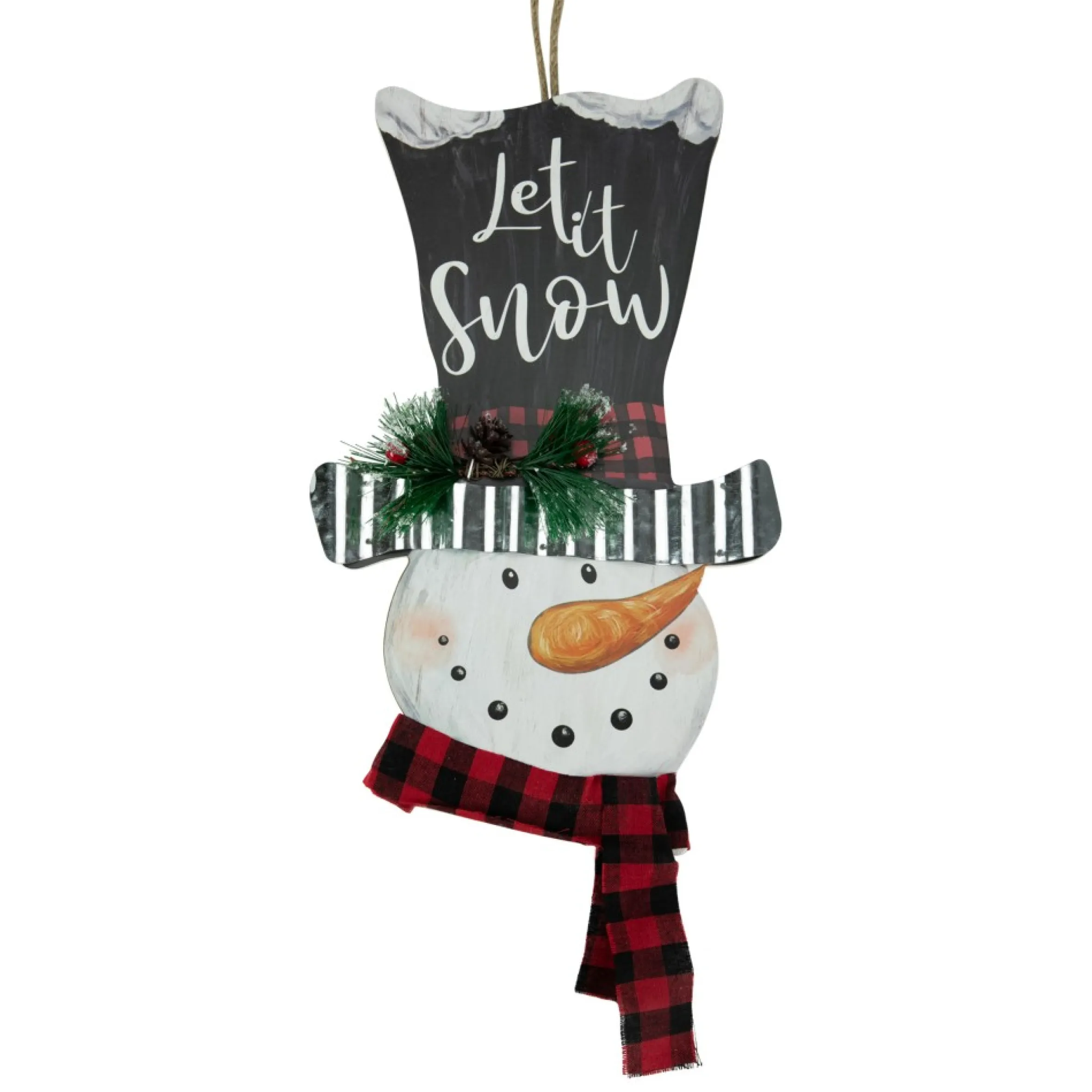 17" Wooden 'Let It Snow' Snowman With Plaid Scarf Christmas Wall Sign