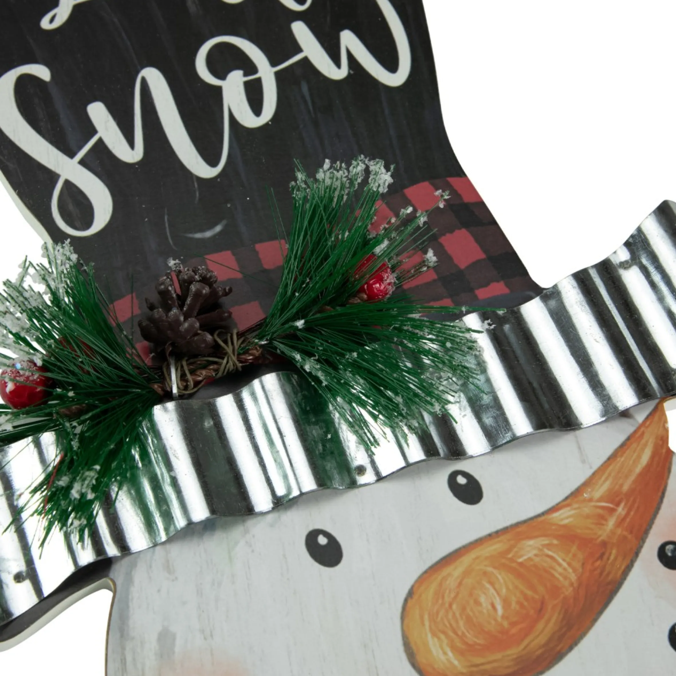 17" Wooden 'Let It Snow' Snowman With Plaid Scarf Christmas Wall Sign