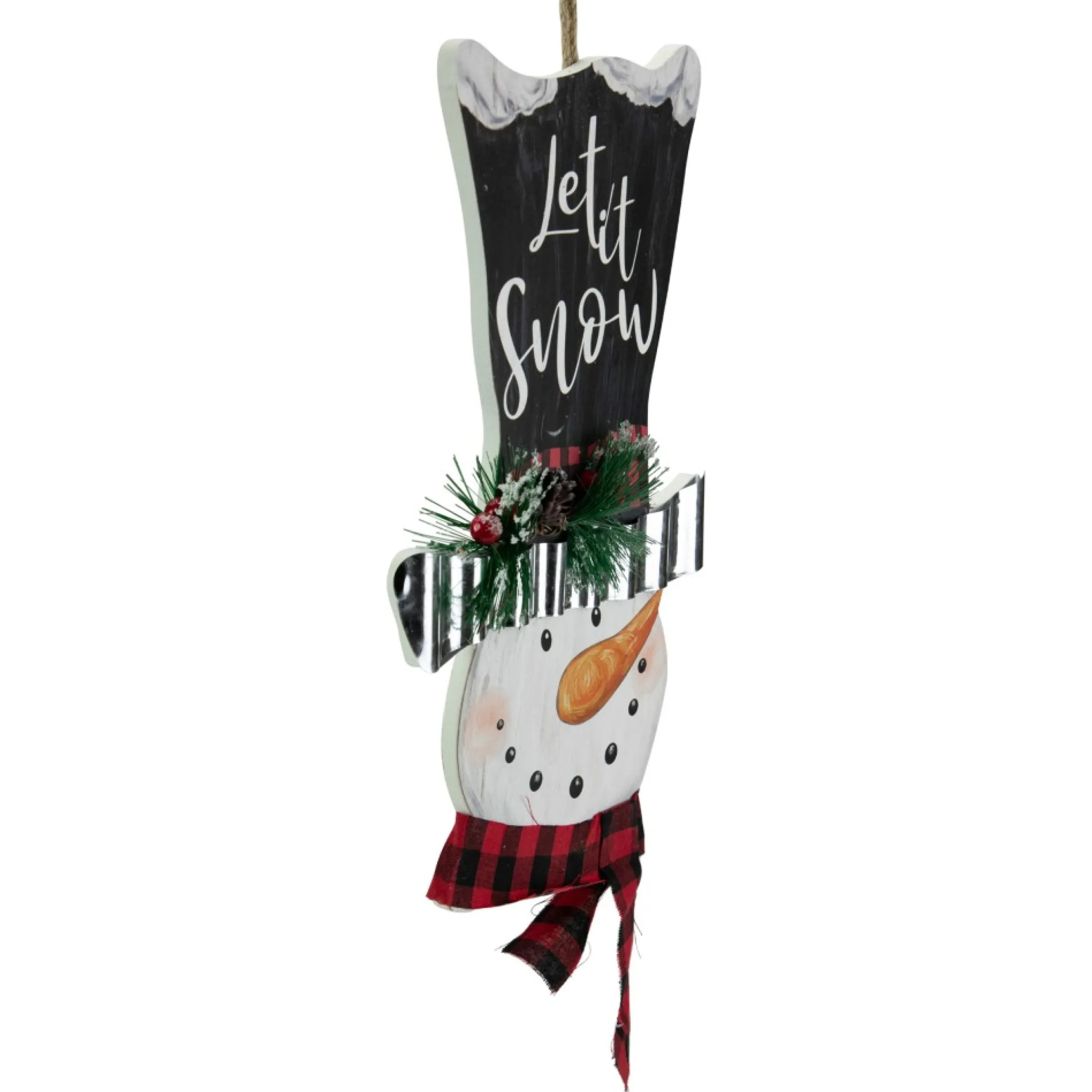 17" Wooden 'Let It Snow' Snowman With Plaid Scarf Christmas Wall Sign