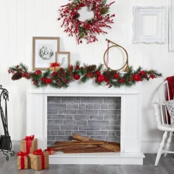 6' X 12" Berry And Pinecone With Apple Artificial Christmas Garland, Unlit