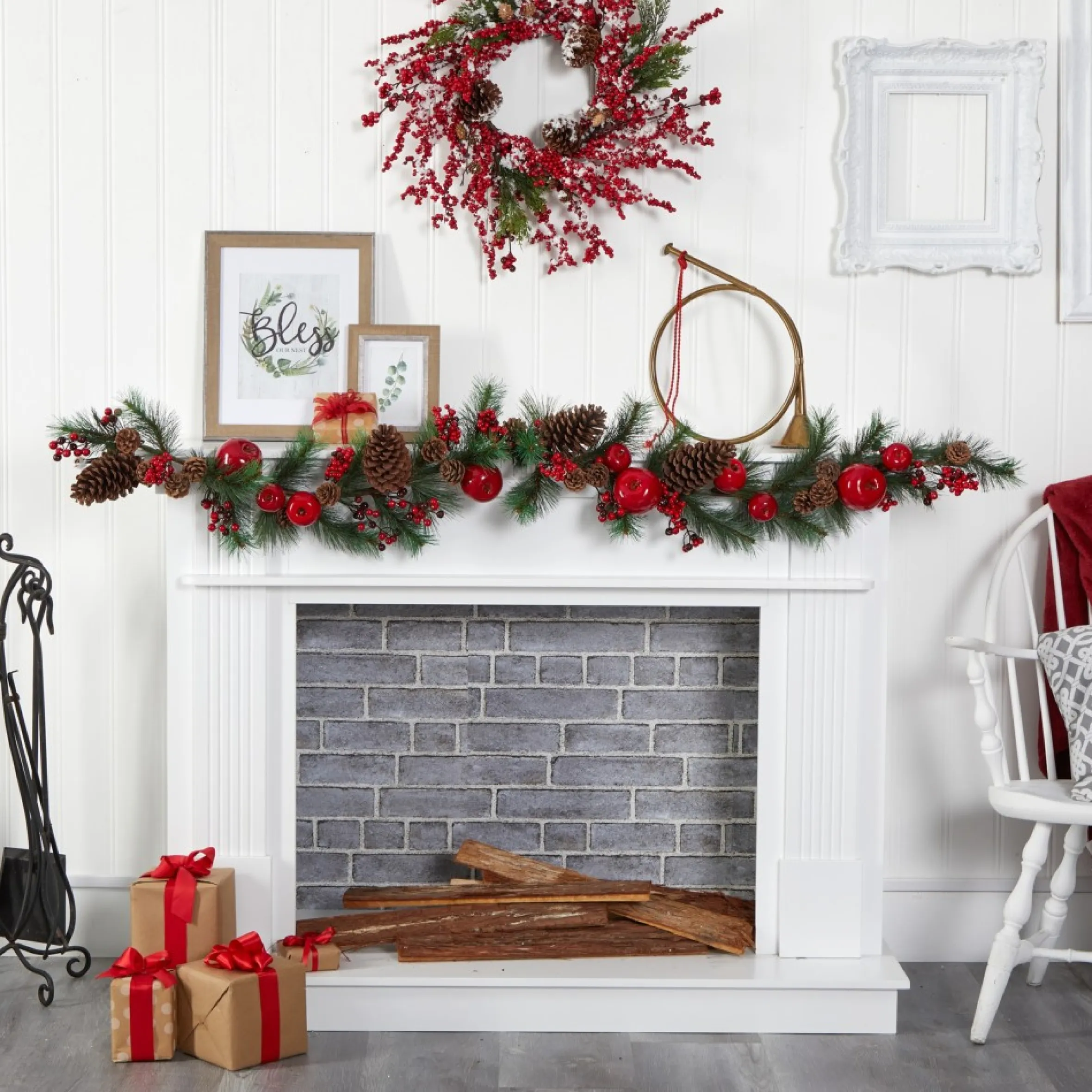 6' X 12" Berry And Pinecone With Apple Artificial Christmas Garland, Unlit