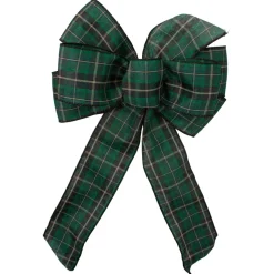 14" X 9" Black And Green Plaid 6 Loop Christmas Bow Decoration