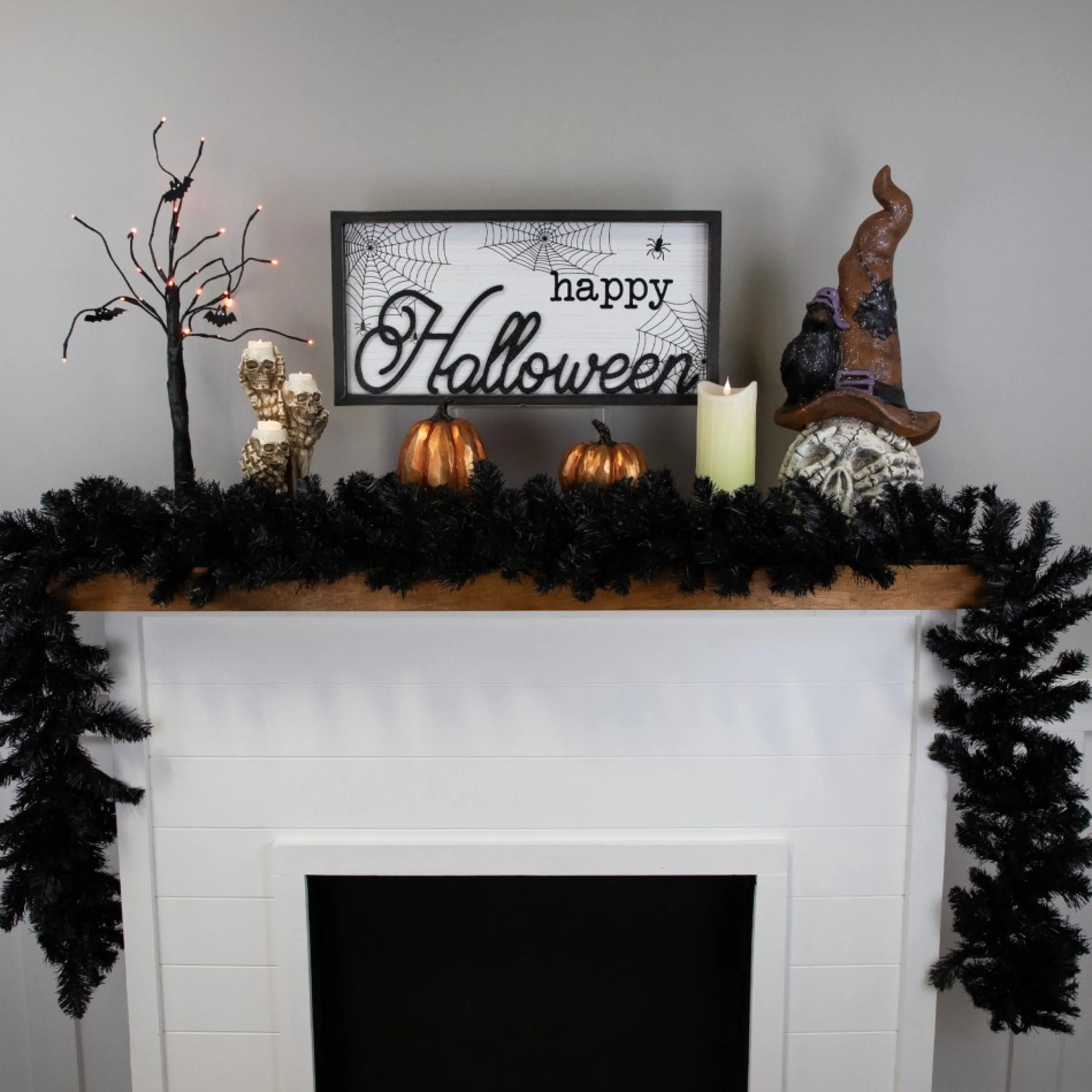 9' X 10" Black Colorado Spruce Artificial Halloween Garland - Unlit