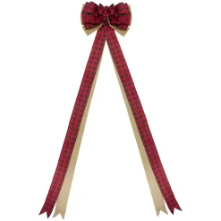 48" X 10" Burlap And Buffalo Plaid 16 Loop Christmas Bow Decoration