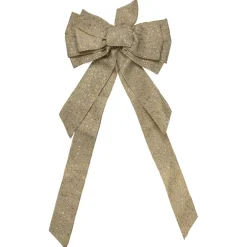 12" X 25" Burlap And Gold 10 Loop Christmas Bow Decoration