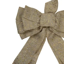12" X 25" Burlap And Gold 10 Loop Christmas Bow Decoration