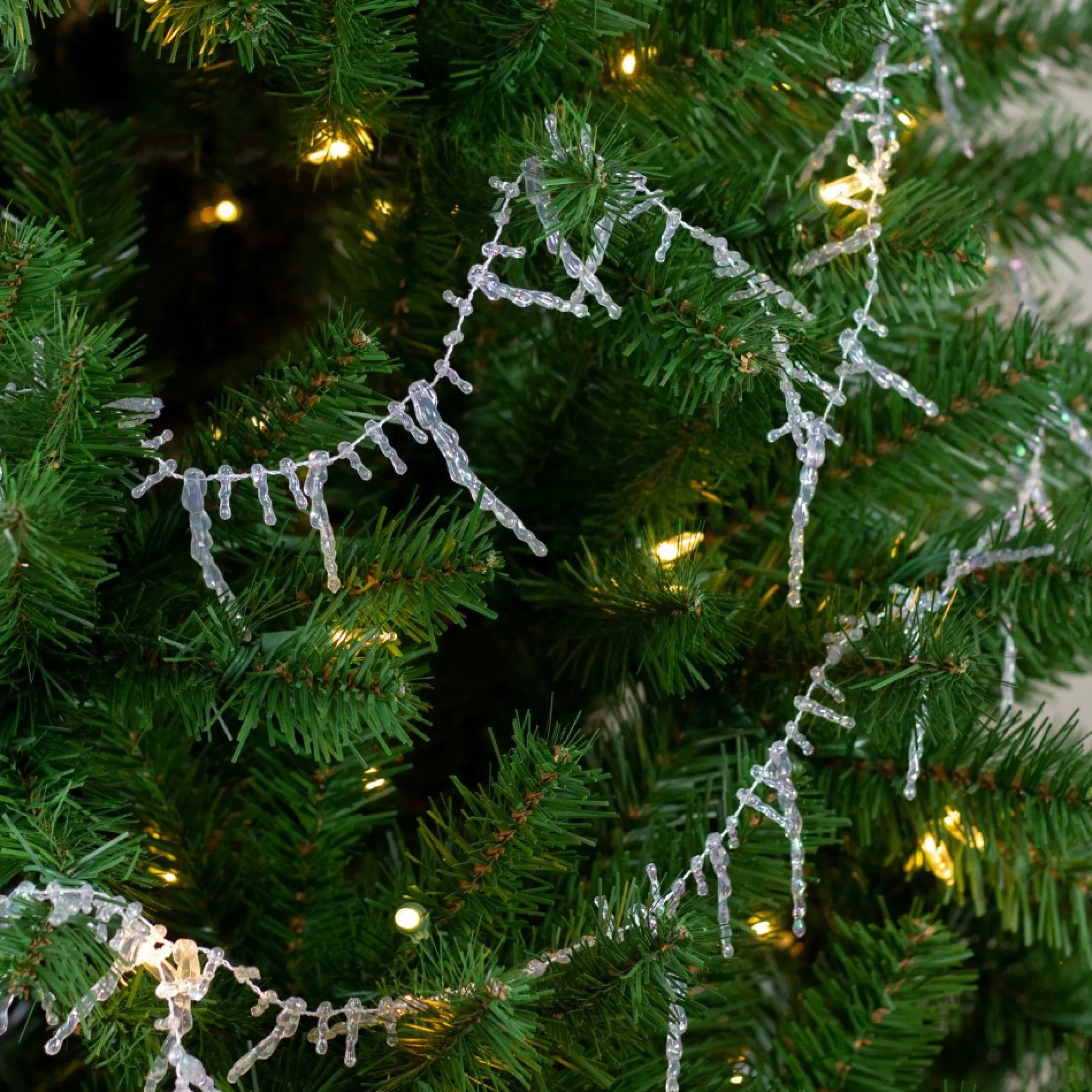 8' X 2.5" Clear Iridescent Icicle Beaded Artificial Christmas Garland - Unlit