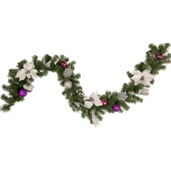6' X 9" Foliage, Poinsettia And Ornament Artificial Christmas Garland, Unlit