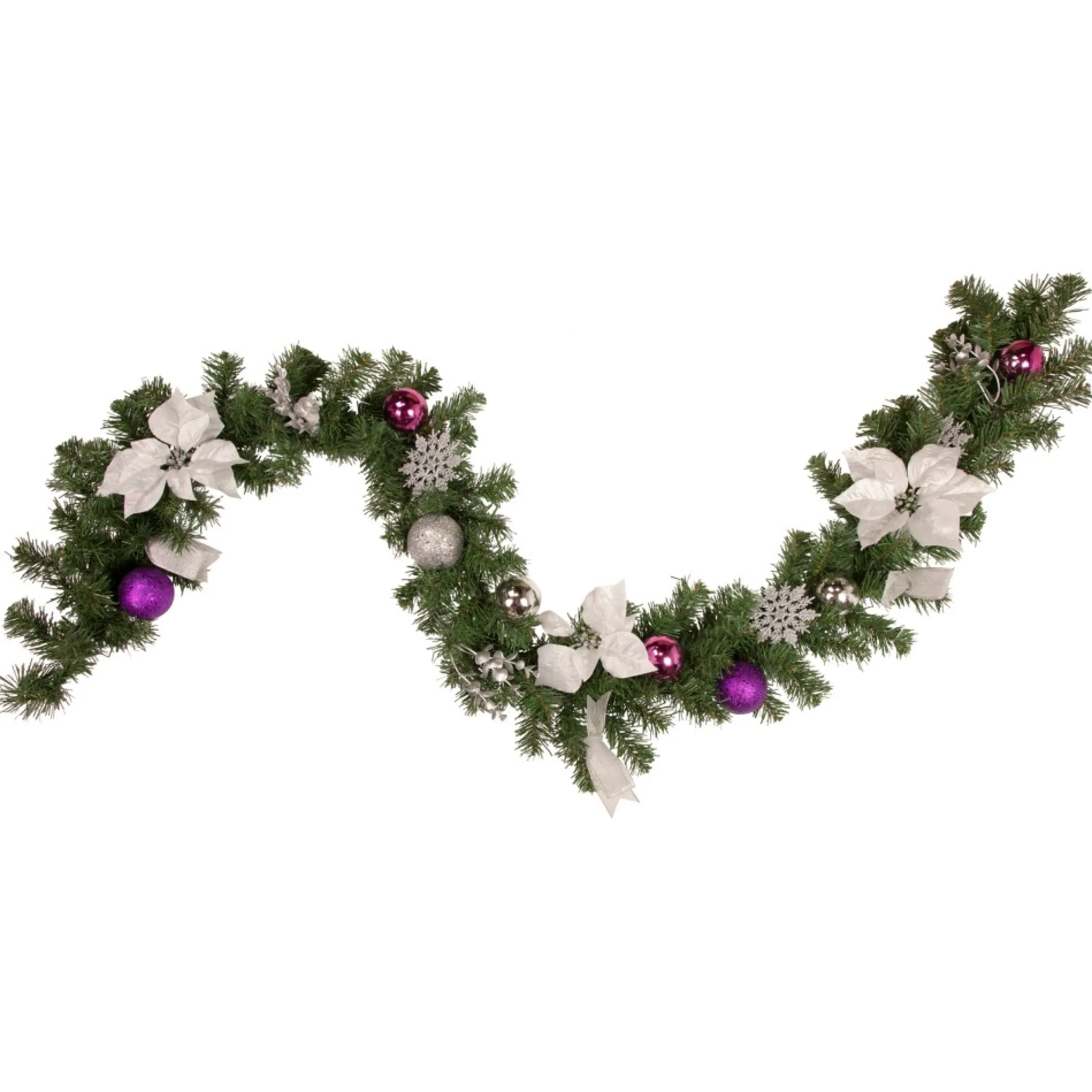 6' X 9" Foliage, Poinsettia And Ornament Artificial Christmas Garland, Unlit