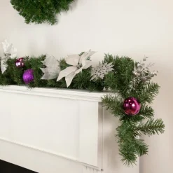 6' X 9" Foliage, Poinsettia And Ornament Artificial Christmas Garland, Unlit