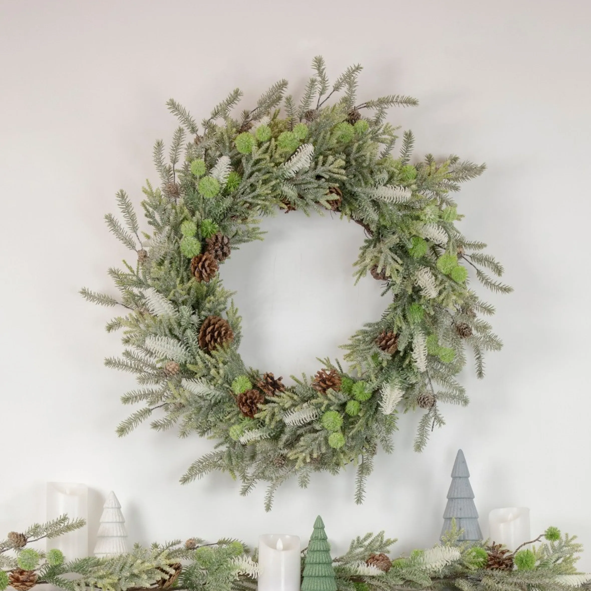 5' X 10" Frosted Pine And Pine Cone Christmas Garland - Unlit