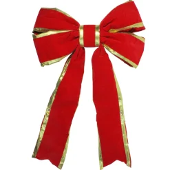 25" X 37" Giant Red 3D 4-Loop Velveteen Christmas Bow With Gold Trim