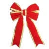 18" X 28" Giant Red 3D 4-Loop Velveteen Christmas Bow With Gold Trim