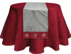 6' X 15.5" Gray And Red Embroidered Snowflake Christmas Table Runner