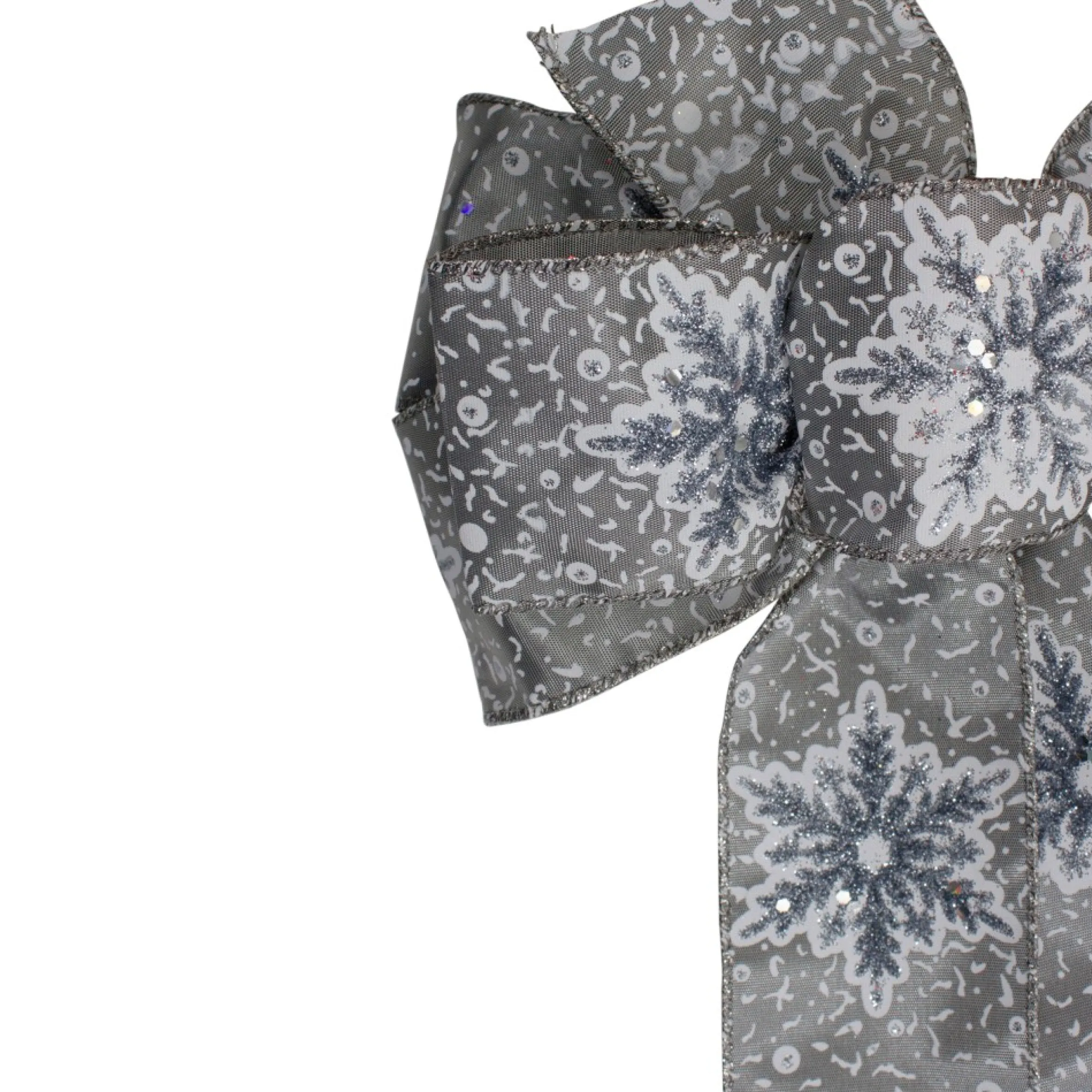 14" X 9" Gray And White Snowflake 6 Loop Christmas Bow Decoration