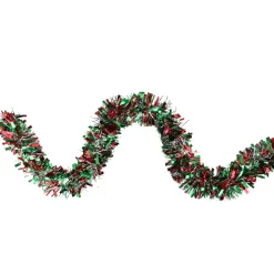 12' X 4" Green And Red Tinsel Artificial Christmas Garland - Unlit