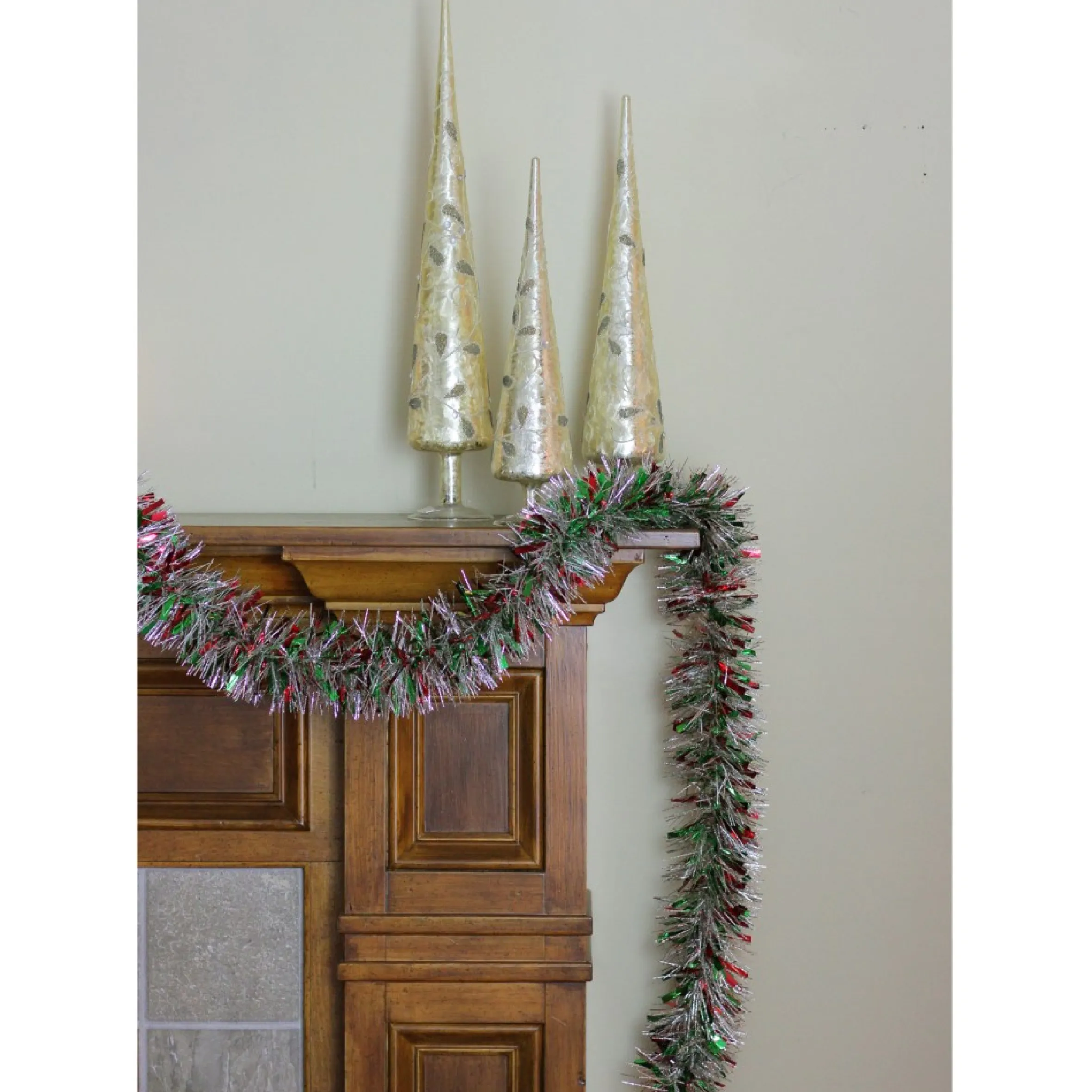 12' X 4" Green And Red Tinsel Artificial Christmas Garland - Unlit