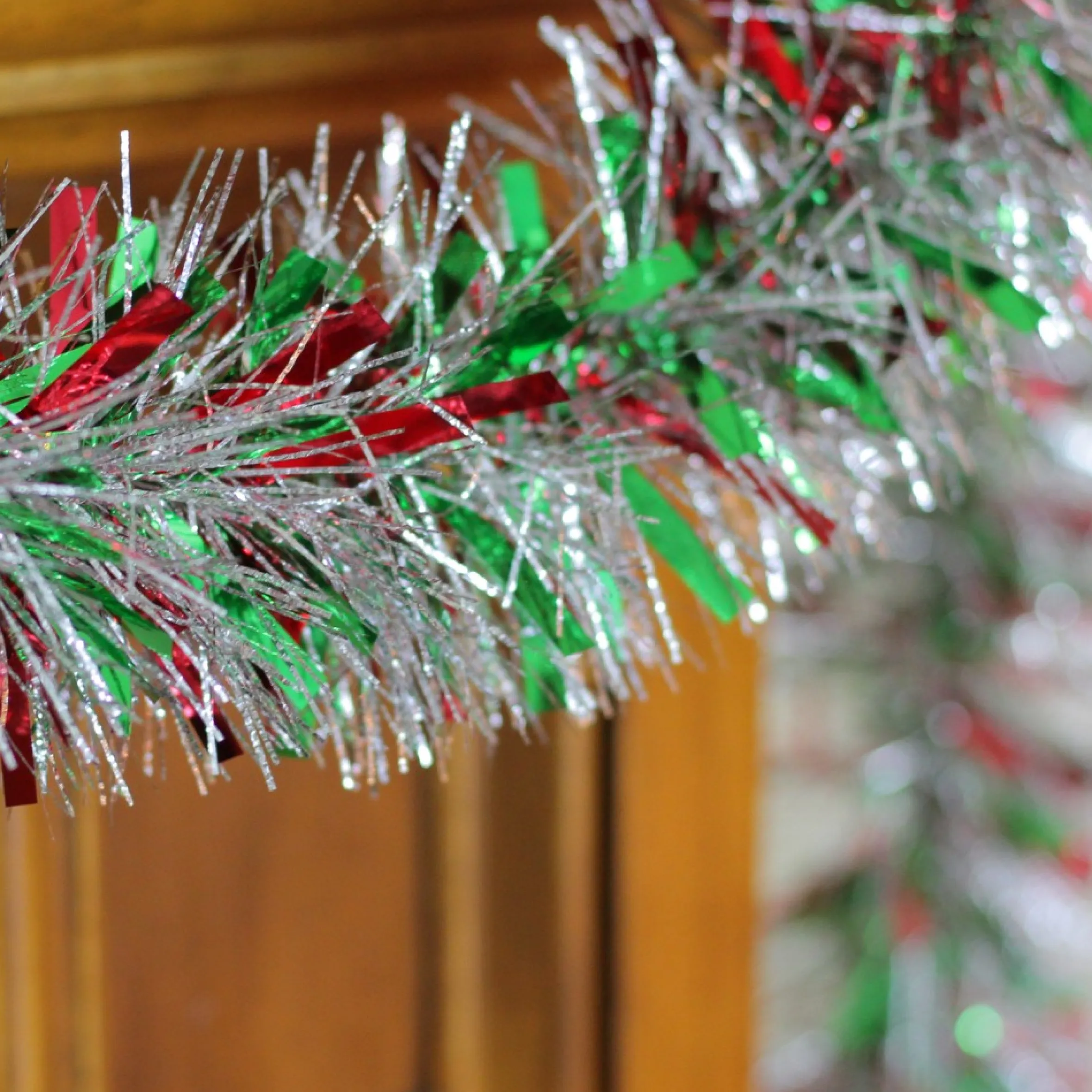 12' X 4" Green And Red Tinsel Artificial Christmas Garland - Unlit