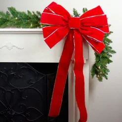 24" X 42" Large Red 11-Loop Velveteen Christmas Bow With Gold Trim