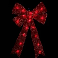 24" X 16" Lighted Sparkling Red Tinsel Bow Christmas Decoration