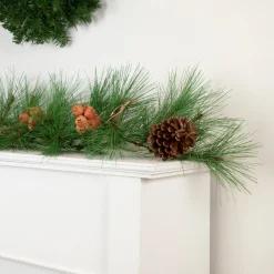 6' X 10" Long Needle Pine And Pinecone Artificial Christmas Garland, Unlit