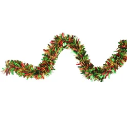 12' X 4" Metallic Gold, Red And Green Wide Cut Tinsel Christmas Garland - Unlit