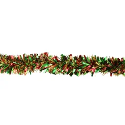 12' X 4" Metallic Gold, Red And Green Wide Cut Tinsel Christmas Garland - Unlit
