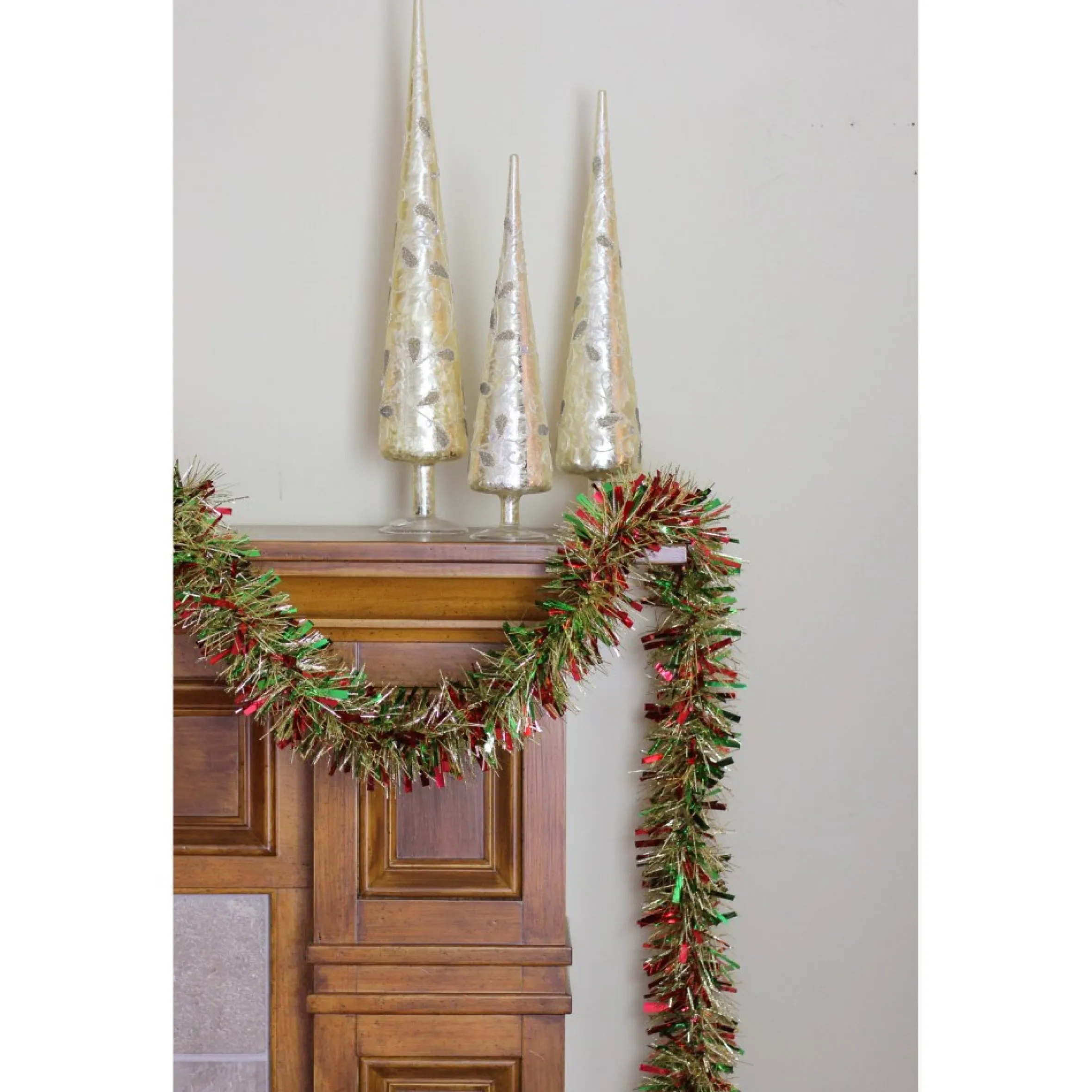 12' X 4" Metallic Gold, Red And Green Wide Cut Tinsel Christmas Garland - Unlit
