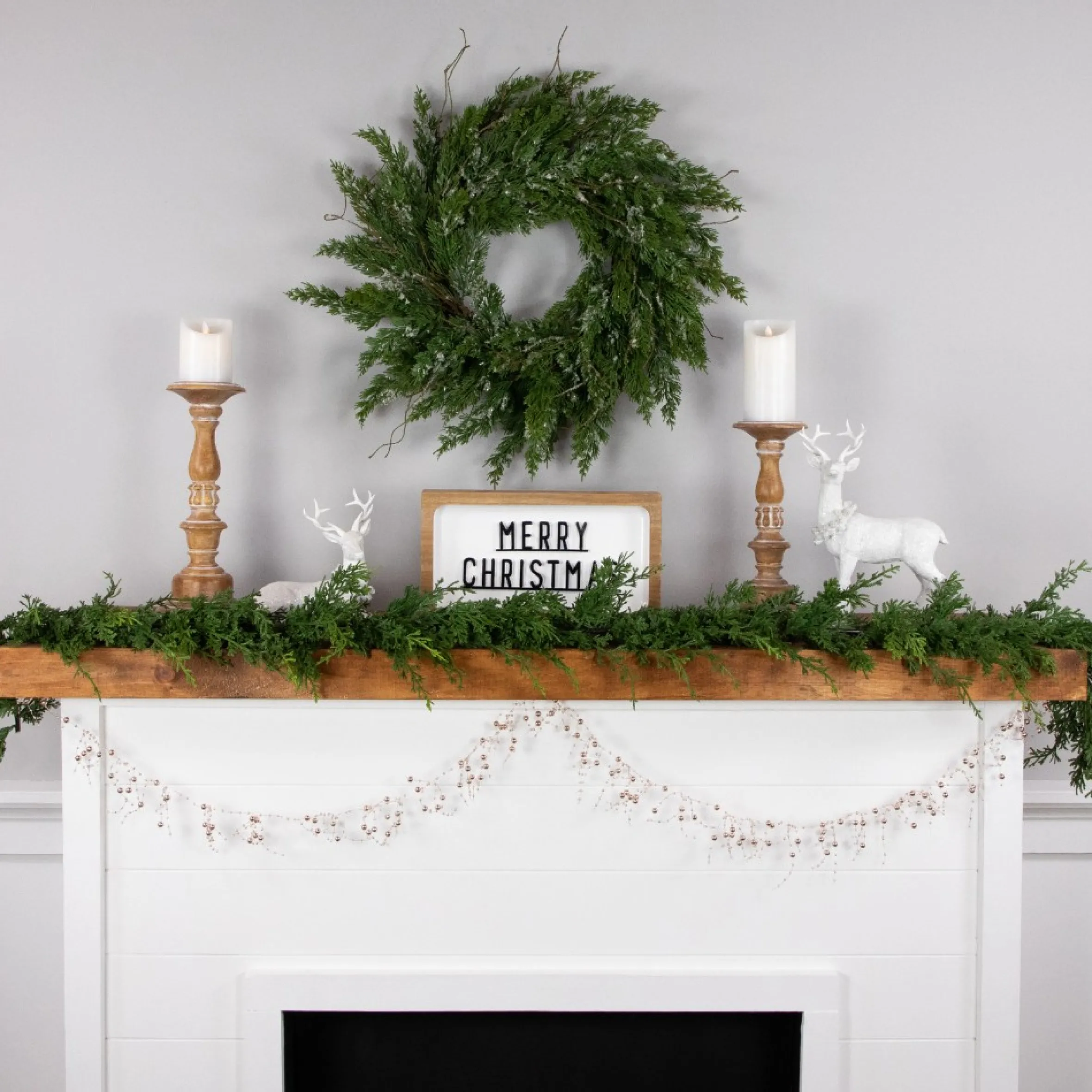 5' X 2" Metallic Rose Gold Beaded Christmas Garland- Unlit