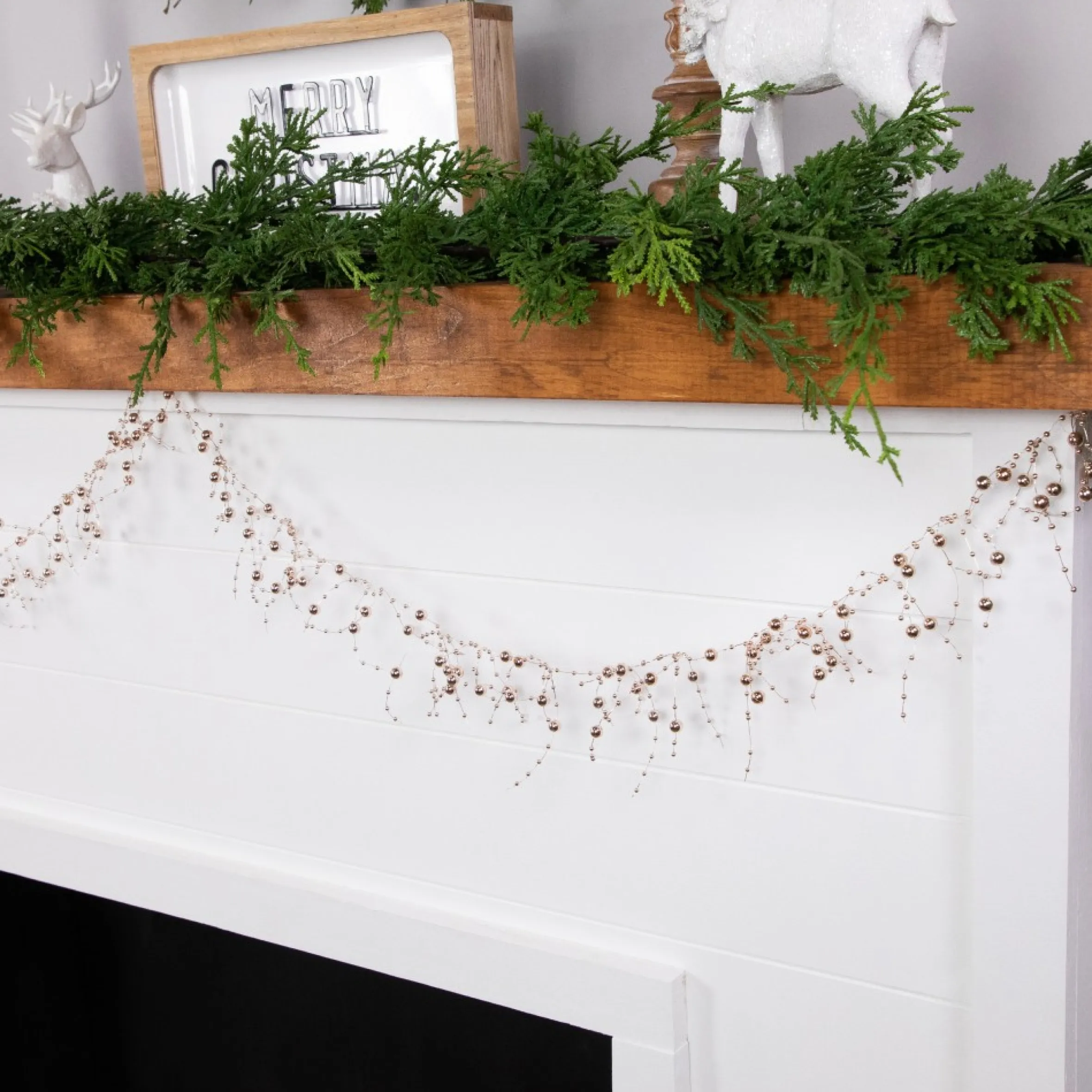5' X 2" Metallic Rose Gold Beaded Christmas Garland- Unlit