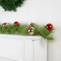 6' X 9" Multi-Colored Ornament And Long Needle Pine Artificial Christmas Garland, Unlit