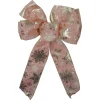 14" X 9" Pink And Gold Snowflake 6 Loop Christmas Bow Decoration