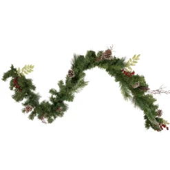 6' X 9" Pre-Decorated Frosted Pinecone And Berry Artificial Christmas Garland, Unlit