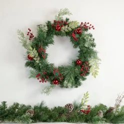 6' X 9" Pre-Decorated Frosted Pinecone And Berry Artificial Christmas Garland, Unlit