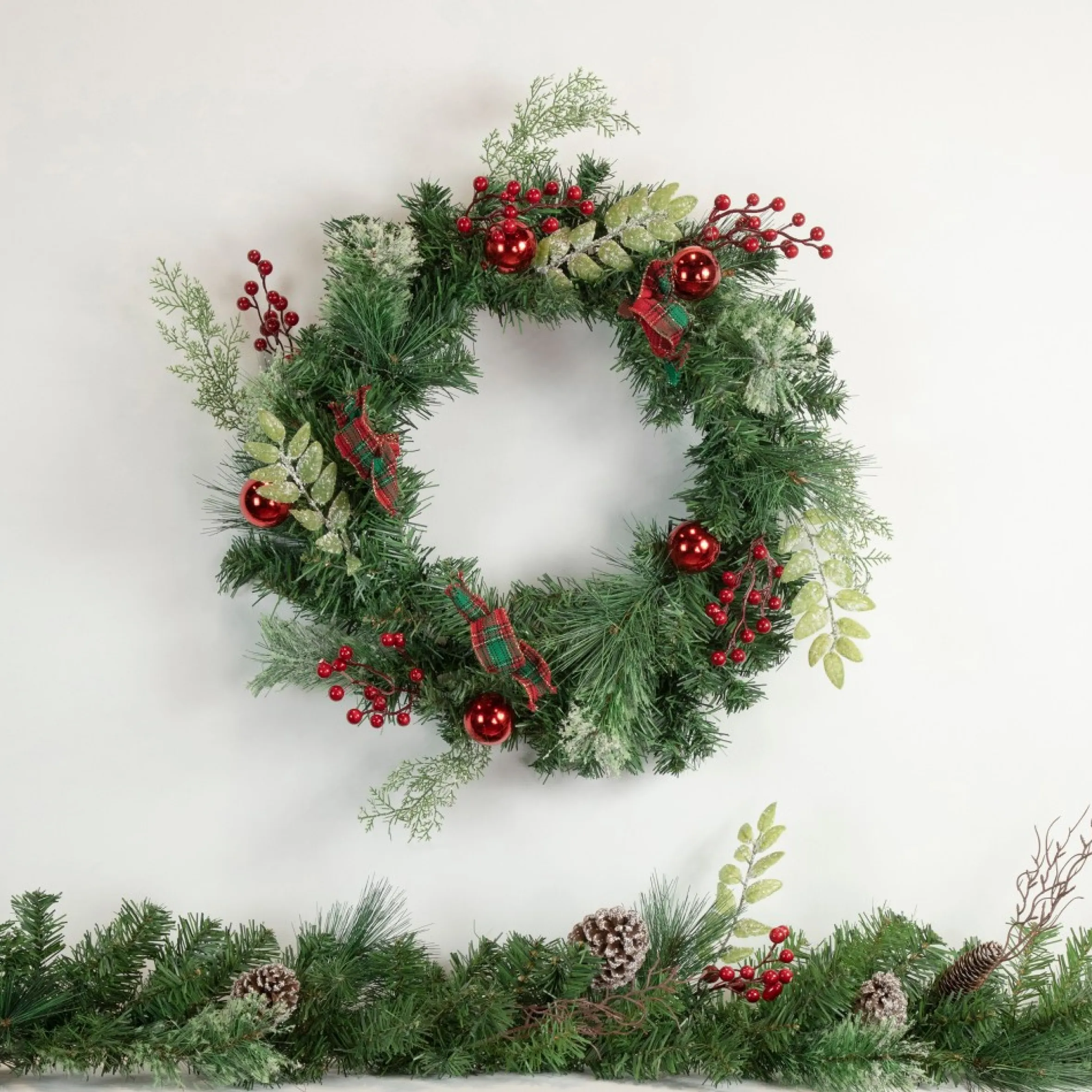 6' X 9" Pre-Decorated Frosted Pinecone And Berry Artificial Christmas Garland, Unlit