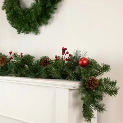 6' X 8" Pre-Decorated Holly Berry, Pine Cone, And Ball Artificial Christmas Garland, Unlit