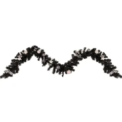 9' X 6" Pre-Lit Decorated Black Pine Artificial Christmas Garland, Cool White Led Lights