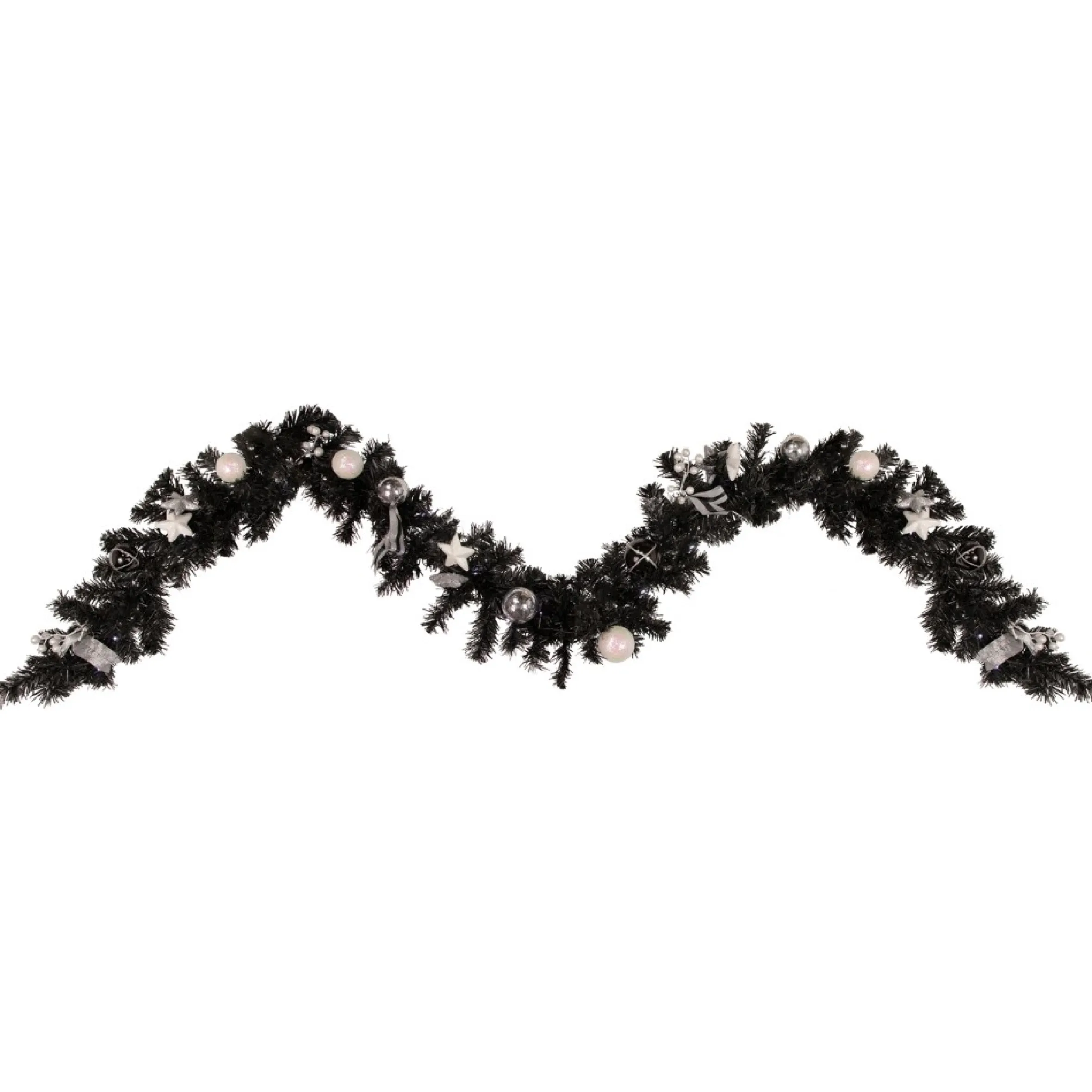 9' X 6" Pre-Lit Decorated Black Pine Artificial Christmas Garland, Cool White Led Lights