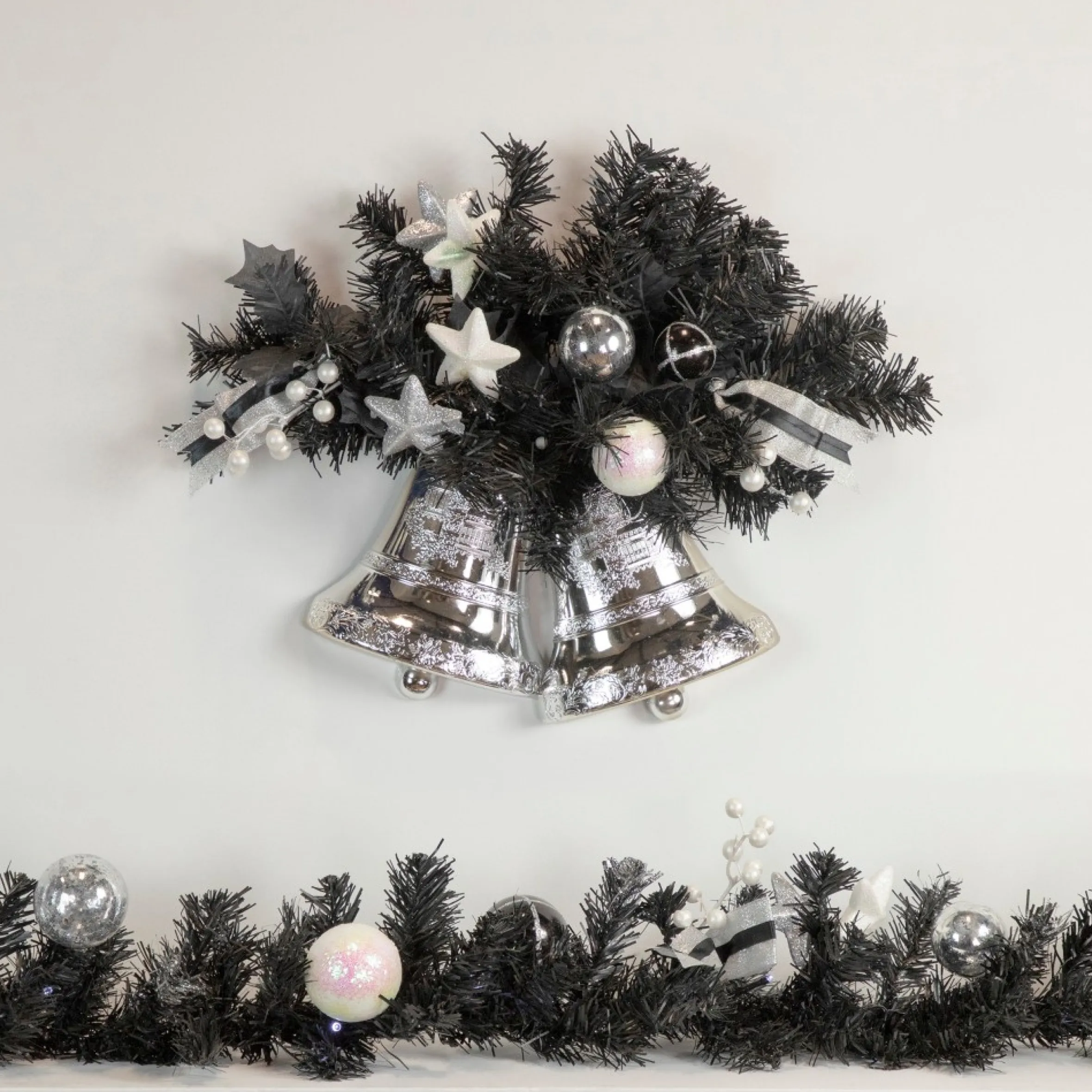9' X 6" Pre-Lit Decorated Black Pine Artificial Christmas Garland, Cool White Led Lights
