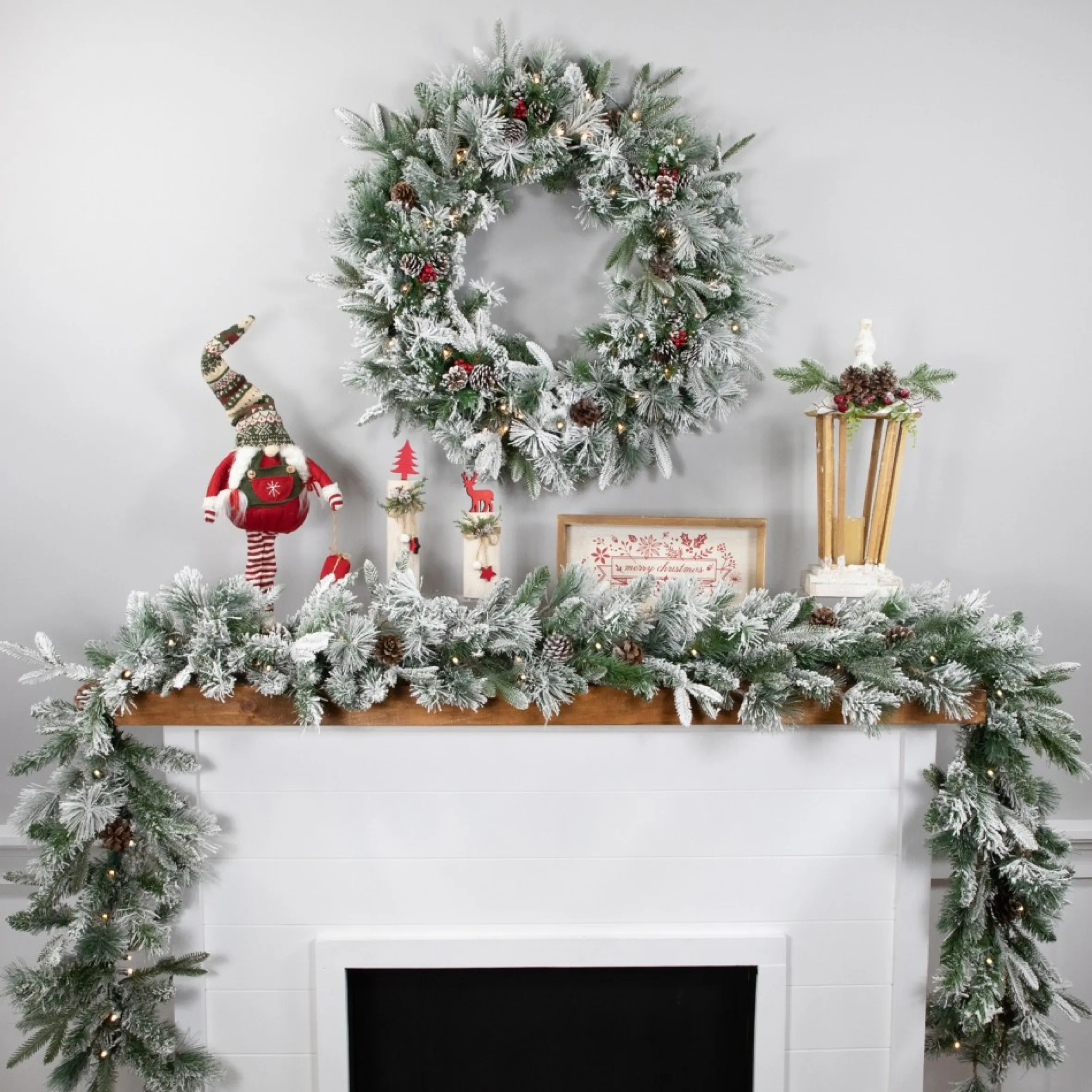 9' X 14" Pre-Lit Flocked Mixed Rosemary Emerald Pine Artificial Christmas Garland - Clear Led Lights