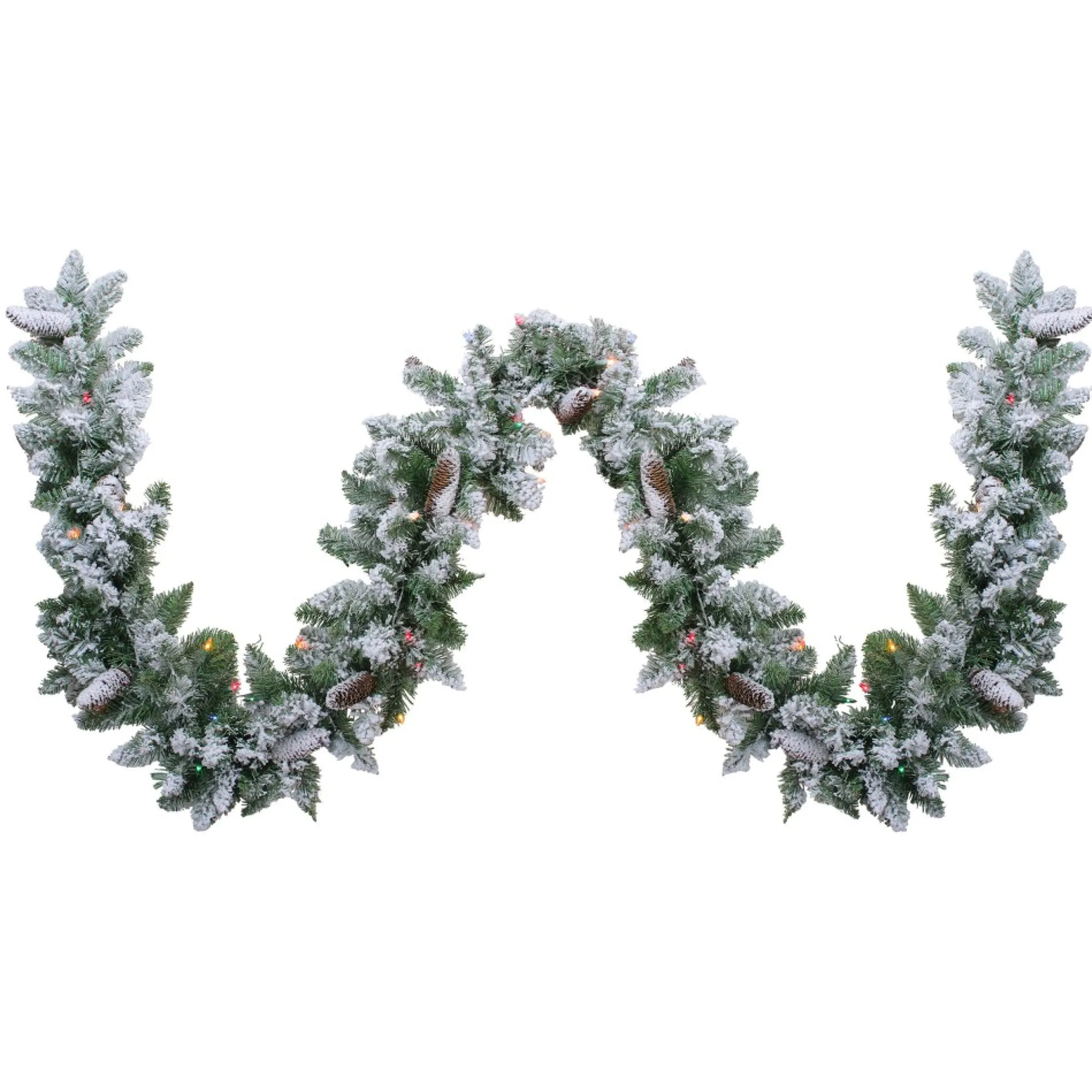 9' X 10" Pre-Lit Flocked Pine Artificial Christmas Garland - Multi Color Lights