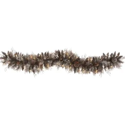 6' X 12" Pre-Lit Flocked Pine Cones Artificial Christmas Garland, Clear Led Lights
