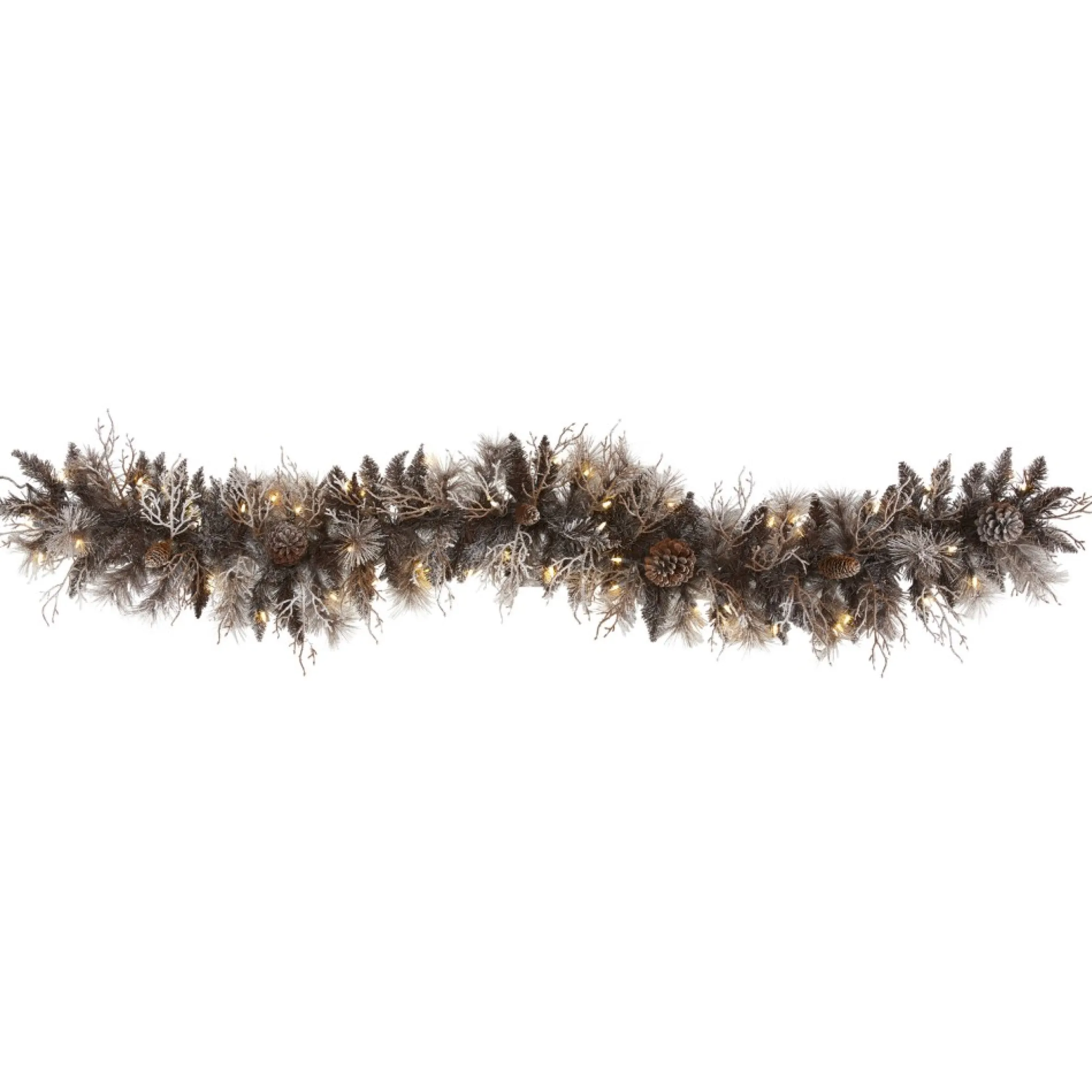 6' X 12" Pre-Lit Flocked Pine Cones Artificial Christmas Garland, Clear Led Lights