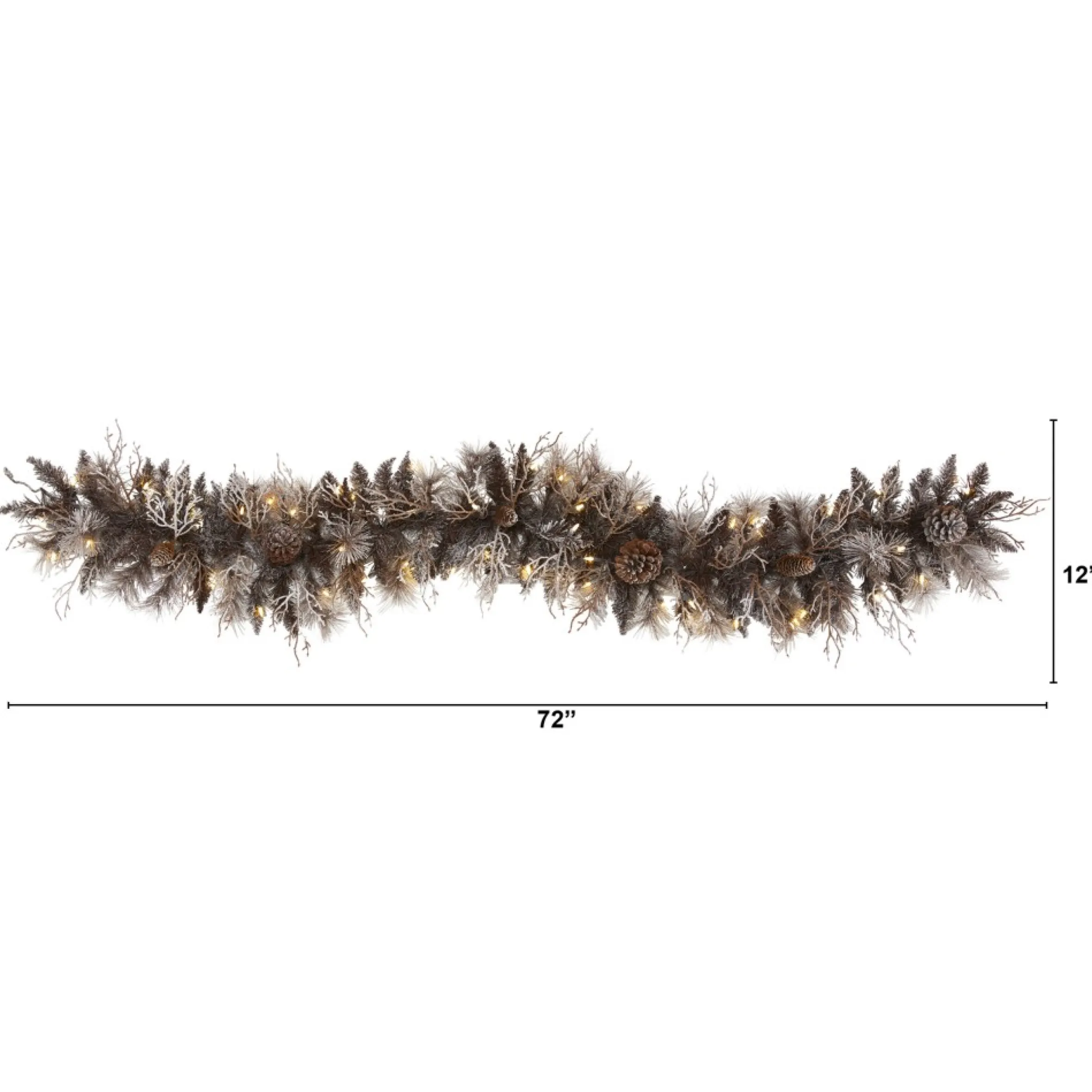 6' X 12" Pre-Lit Flocked Pine Cones Artificial Christmas Garland, Clear Led Lights