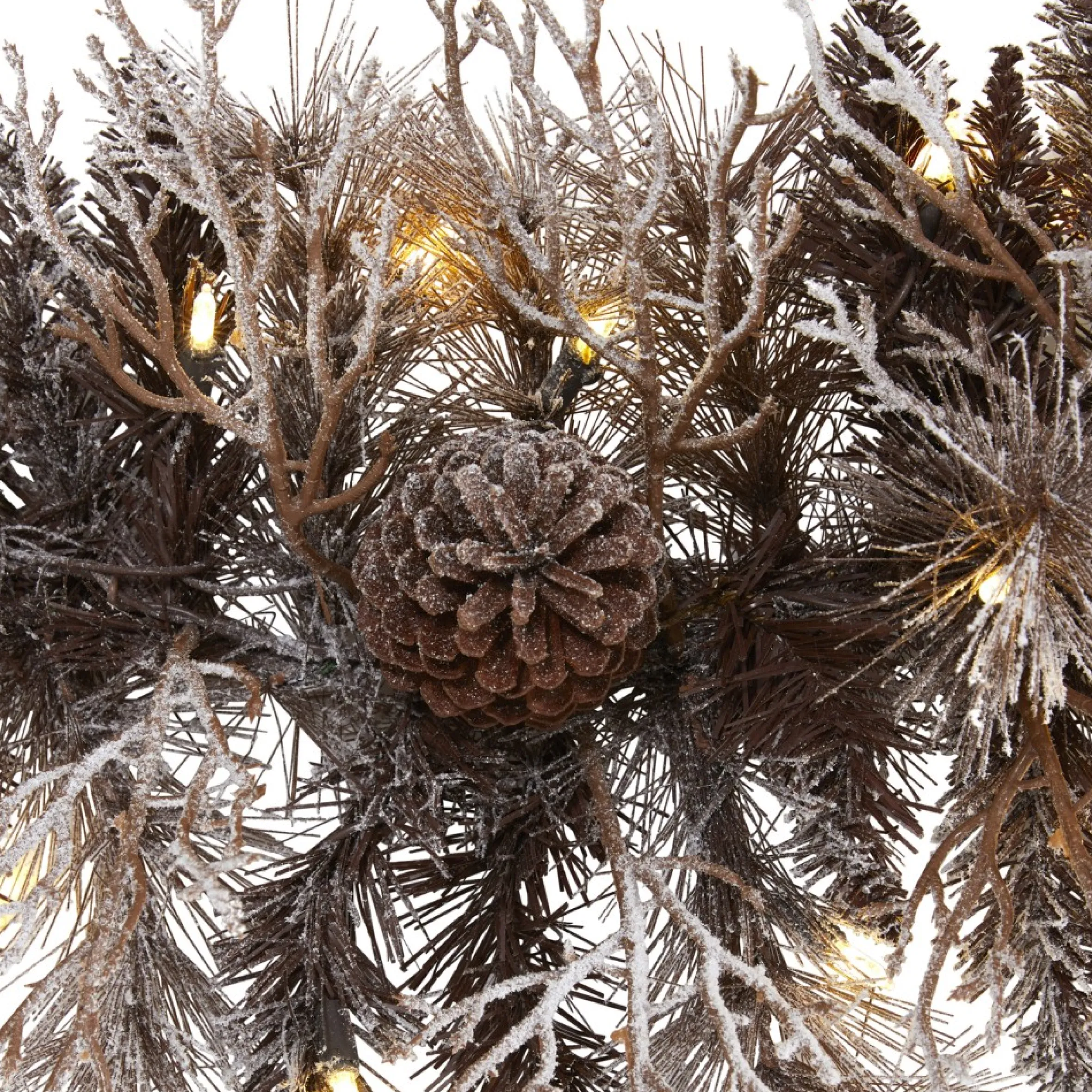 6' X 12" Pre-Lit Flocked Pine Cones Artificial Christmas Garland, Clear Led Lights
