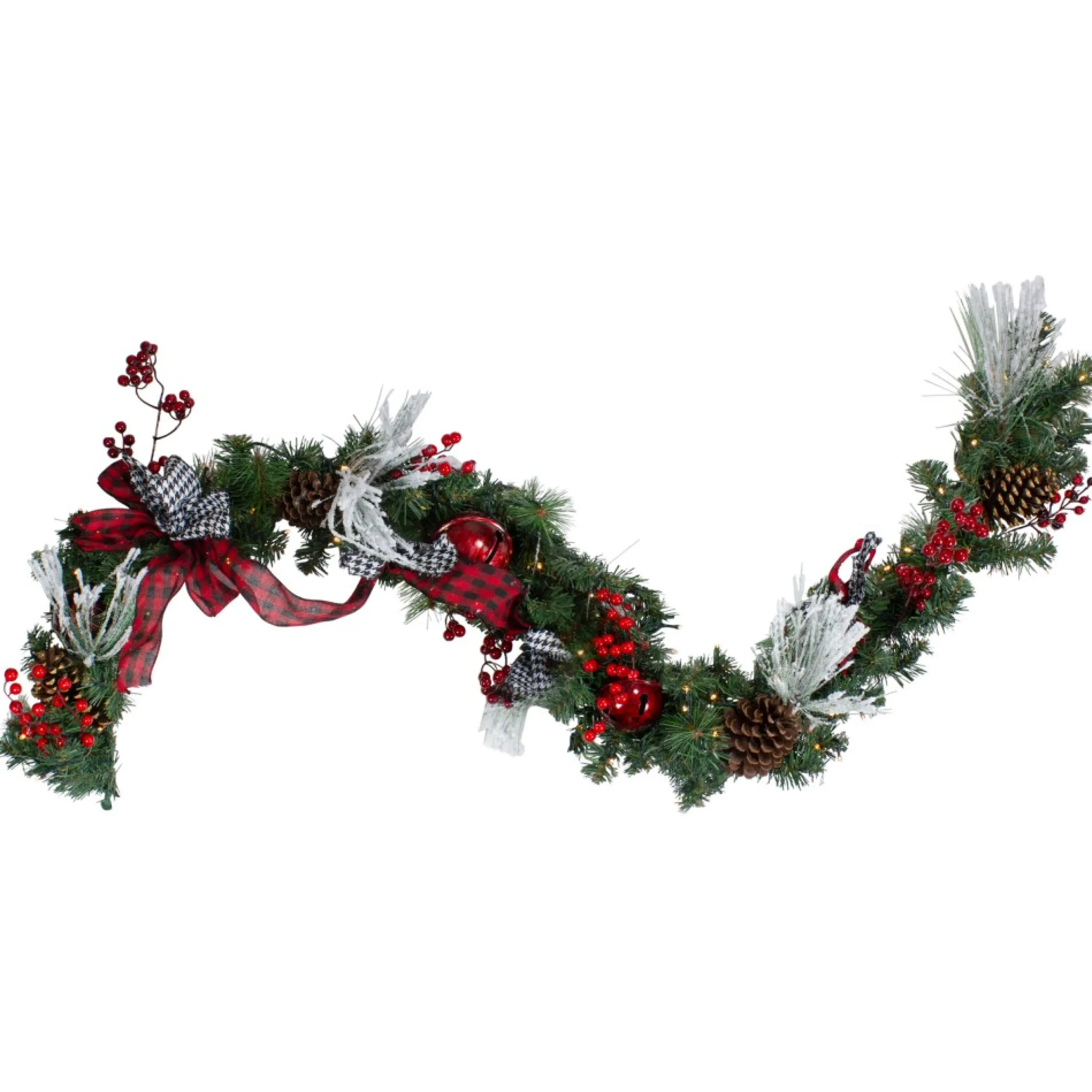 6' X 12" Pre-Lit Plaid Bows And Red Berries Artificial Christmas Garland - Warm White Lights