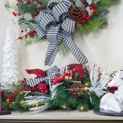 6' X 12" Pre-Lit Plaid Bows And Red Berries Artificial Christmas Garland - Warm White Lights